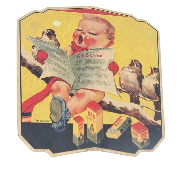 Framed Advertising Fan 666 Quartet c1930s Roberts Monticello Drugs - Picture 2 of 5